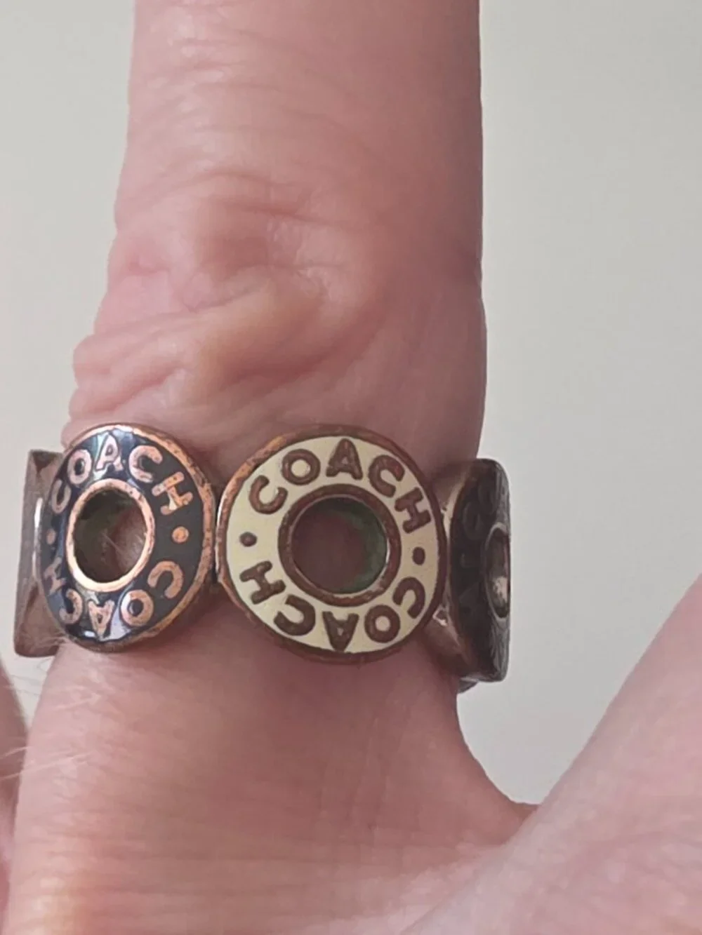 Coach Silver Enamel Circle Ring 5.5